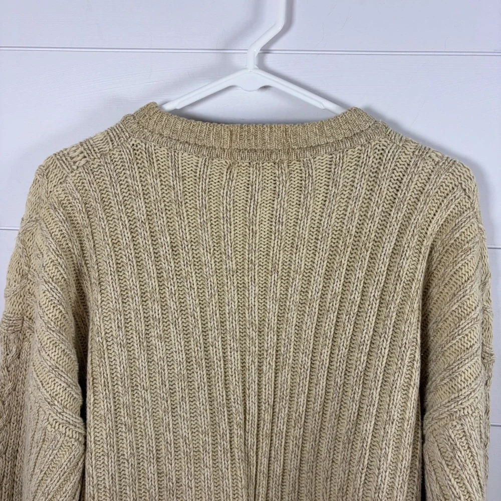 Vintage Gant Sweater Hand Framed Beige Tan Cable Knit Cotton Men L Y2K Fisherman